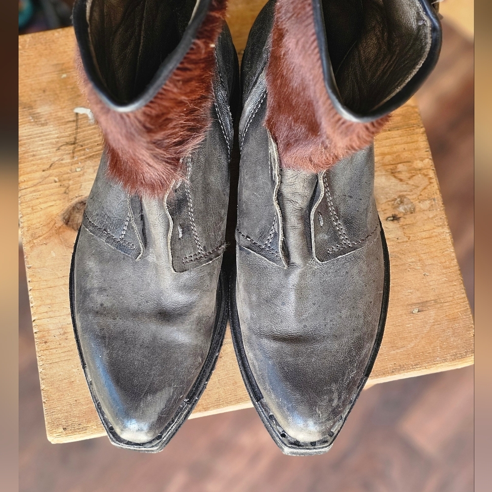 A.S.98 Leather & Calf Hair Chunky Ankle Boots - Picture 9 of 12